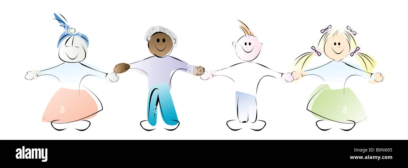 Happy kids holding hands Stock Photo - Alamy