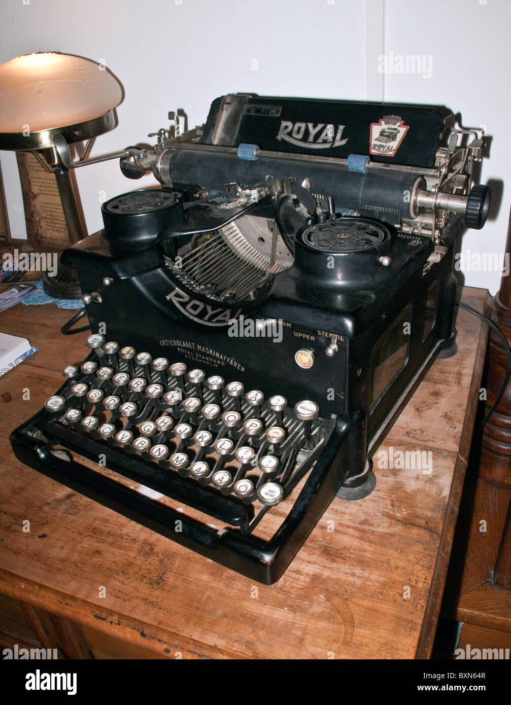 Old "Royal" typewriter of Swedish make on wooden desk. It is said that