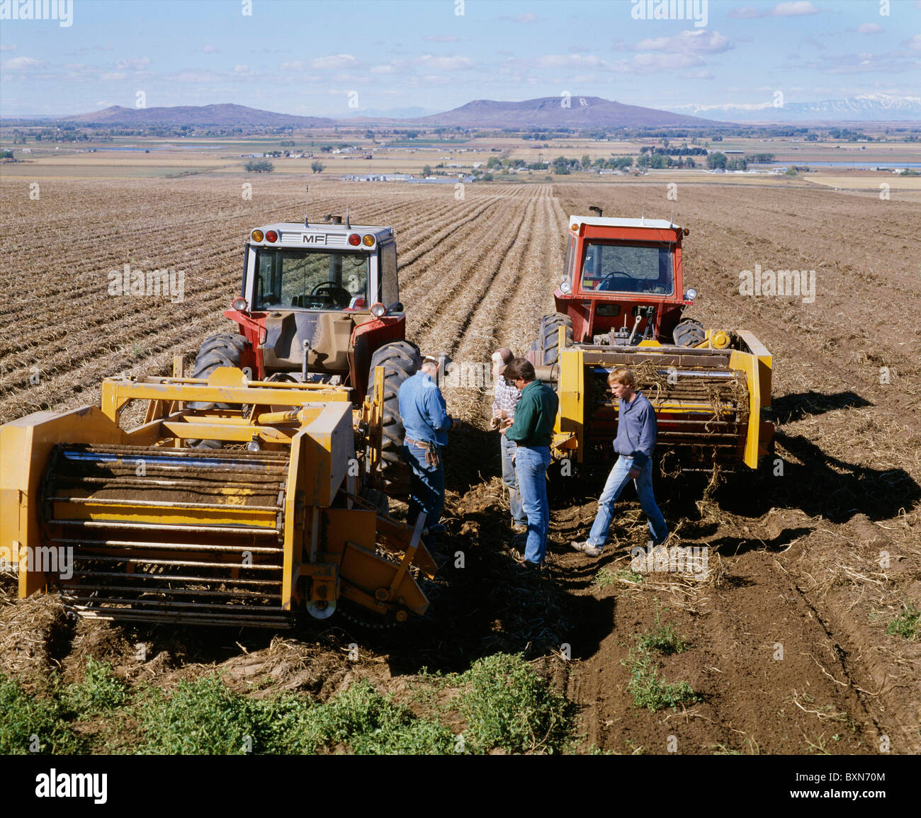 POTATO HARVEST POTATO DIGGERS WAITING FOR GROUND TEMPERATURE TO RISE