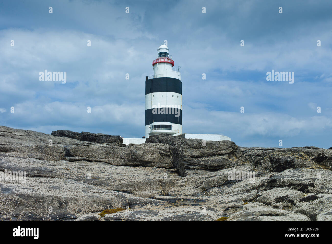 Traditional black and white lighthouse at Hook, County Wexford, Southern Ireland Stock Photo