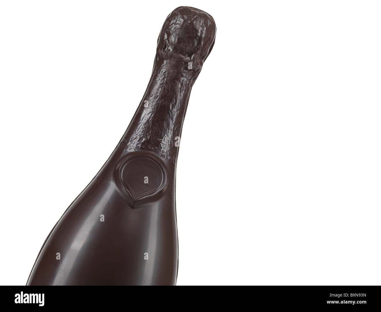 Champagne bottle made of dark chocolate isolated on white backgroud Stock Photo