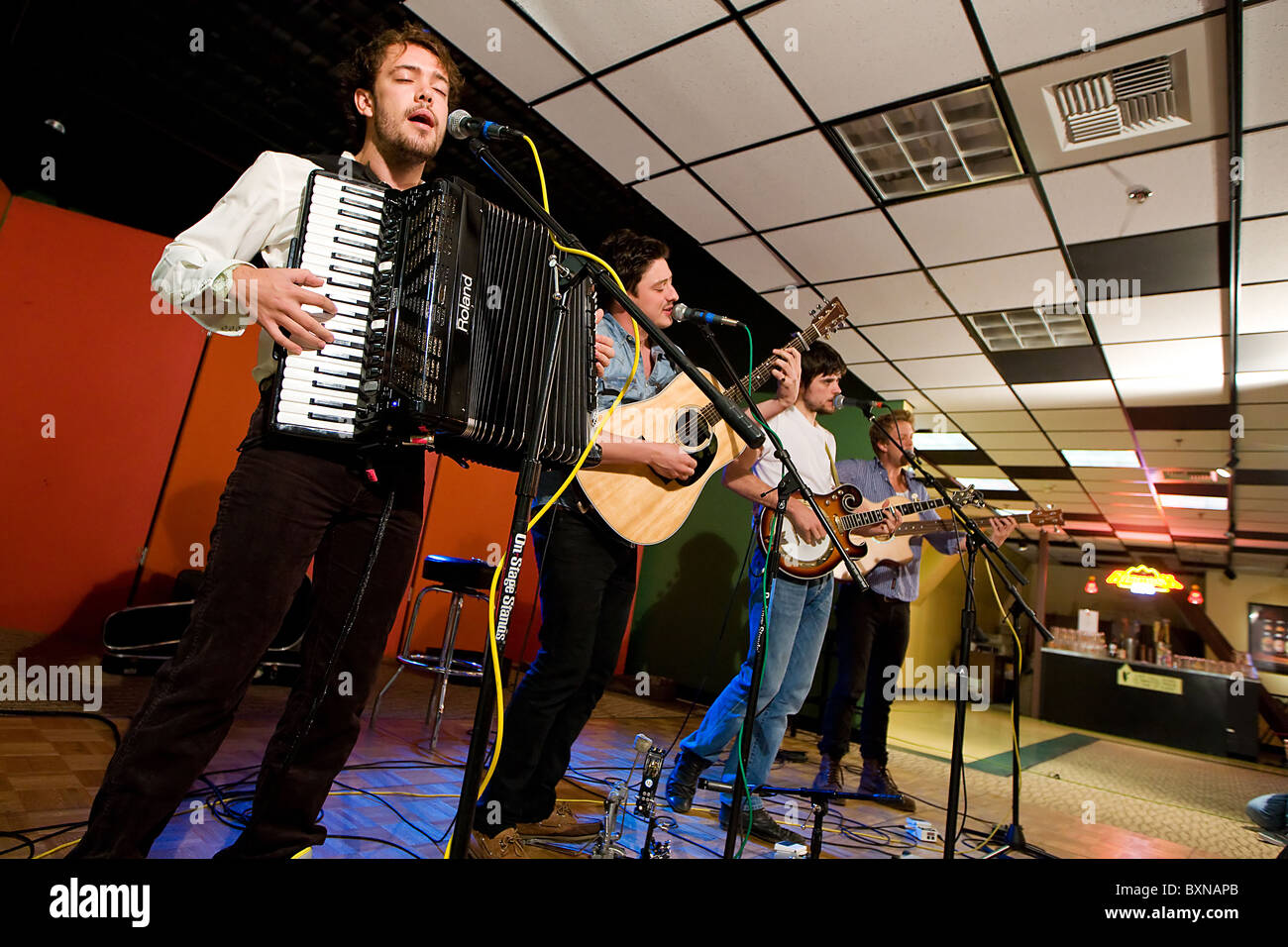 Rock Band Mumford and Sons performing live in concert Stock Photo