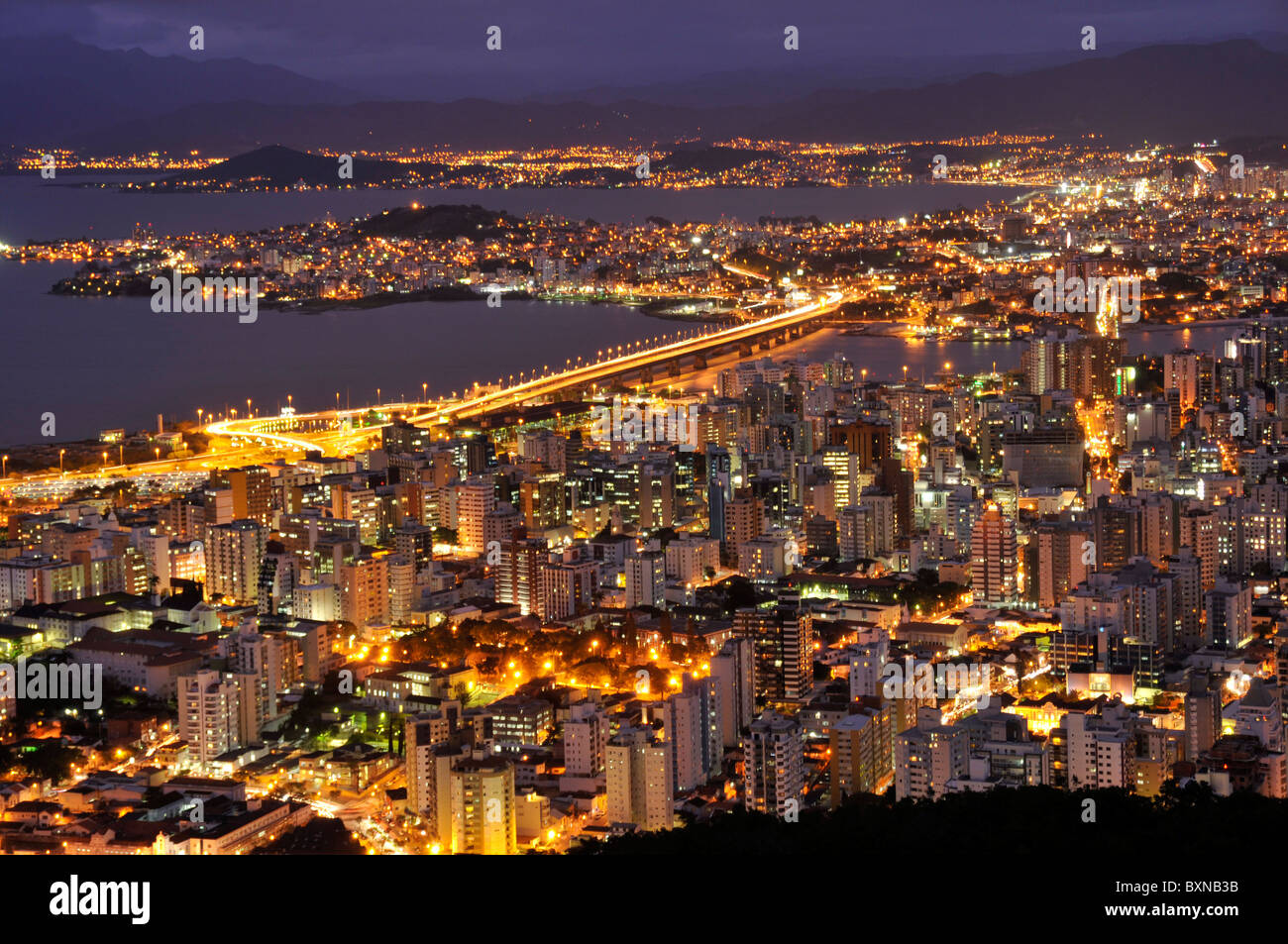 Night view of Florianopolis, Santa Catarina, Brazil Stock Photo