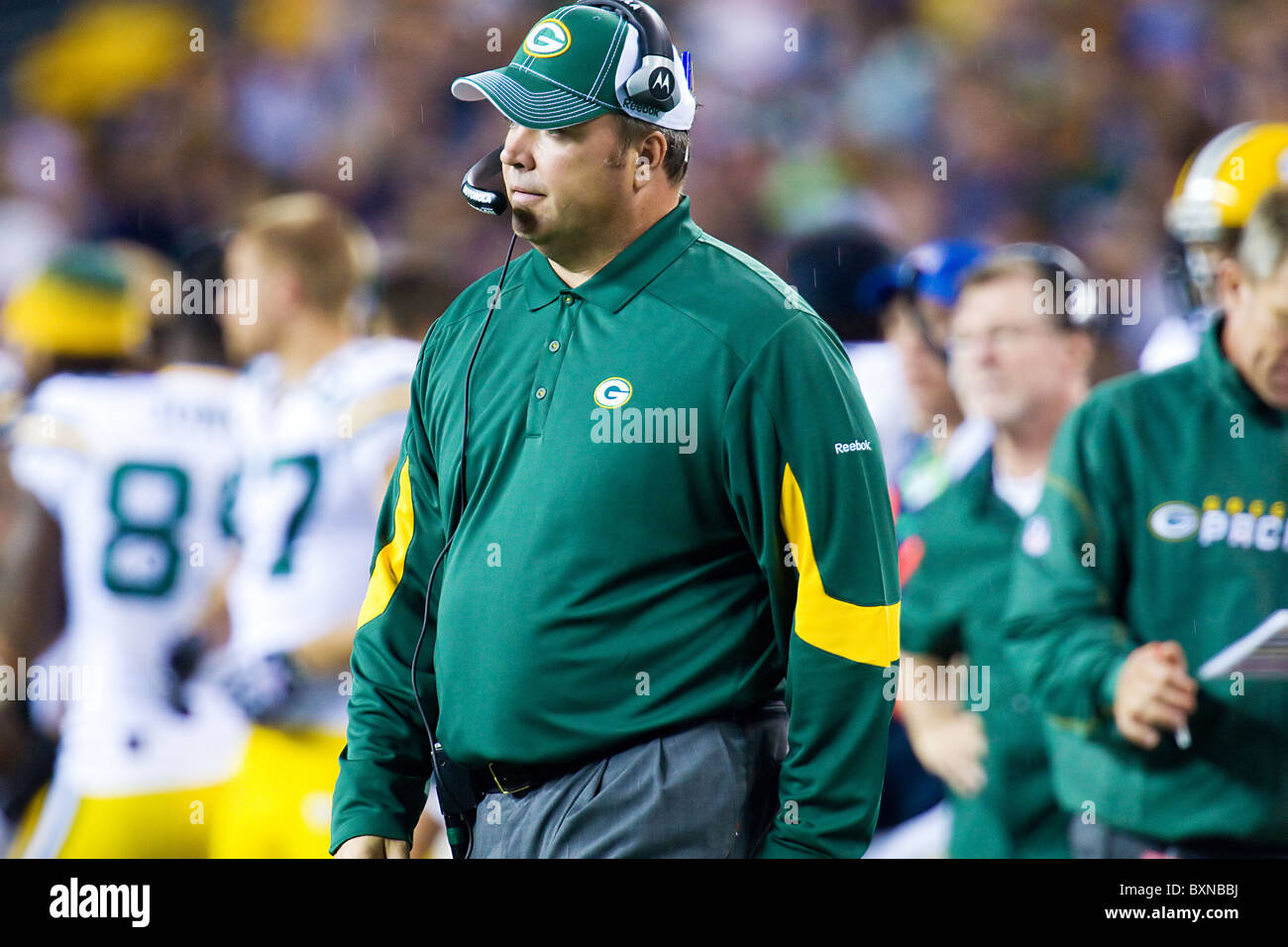 Green Bay Packers Head Coach Mike McCarthy on the sidelines of an NFL football game Stock Photo
