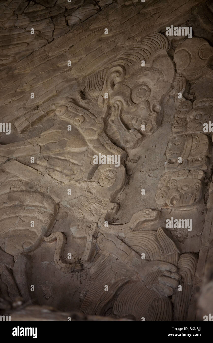 Relief art in the ancient Mayan city of Tonina, Ocosingo, Chiapas Stock