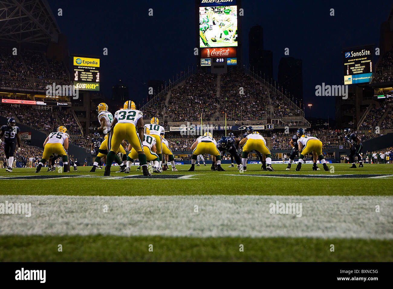 Green Bay Packers playing the Seattle Seahawks at Qwest Field Stock Photo