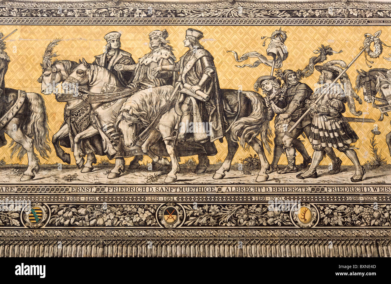 GERMANY Saxony Dresden Meissen tile mural Fürstenzug or Procession of Dukes in Auguststrasse Stock Photo