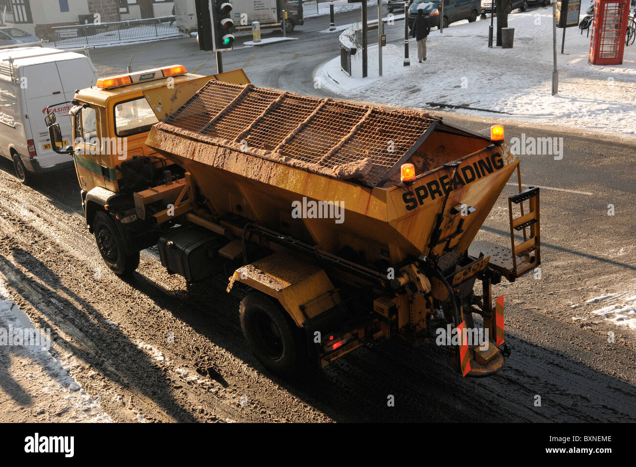 Gritter lorry spreading Stock Photo