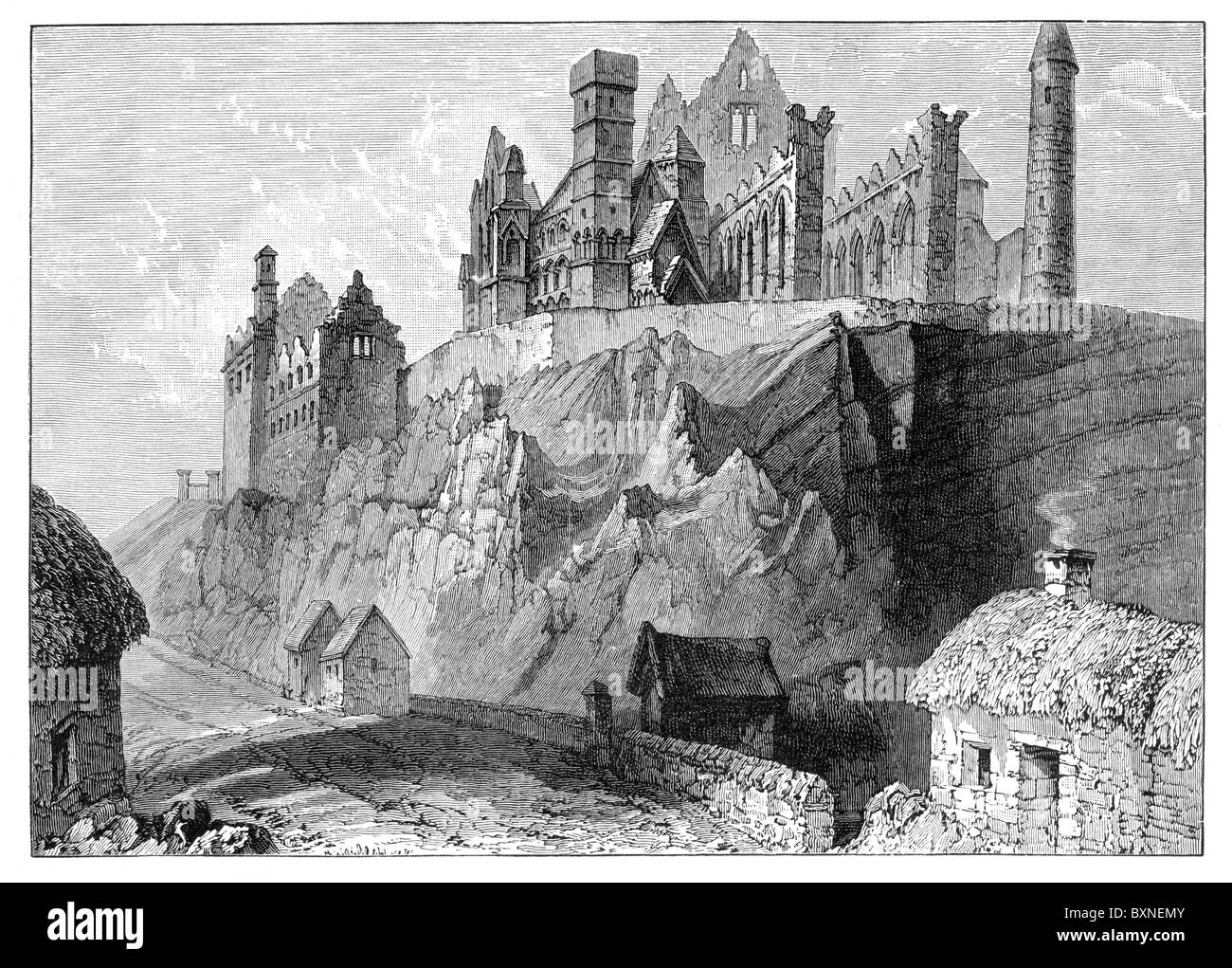 The Rock of Cashel, County Tipperary, Ireland after an engraving by William Henry Bartlett; 19th century; Stock Photo