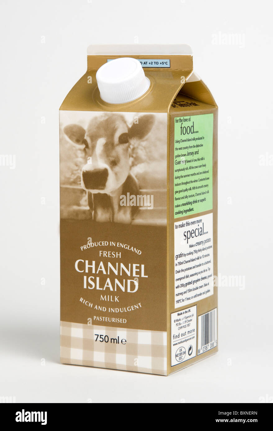 Drink, Milk, Pasteurised, Full Cream Fresh dairy milk Carton Produced in  England from the Channel Islands Stock Photo - Alamy