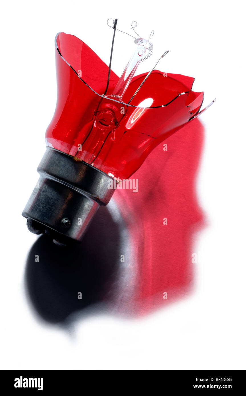 Broken red lightbulb Stock Photo