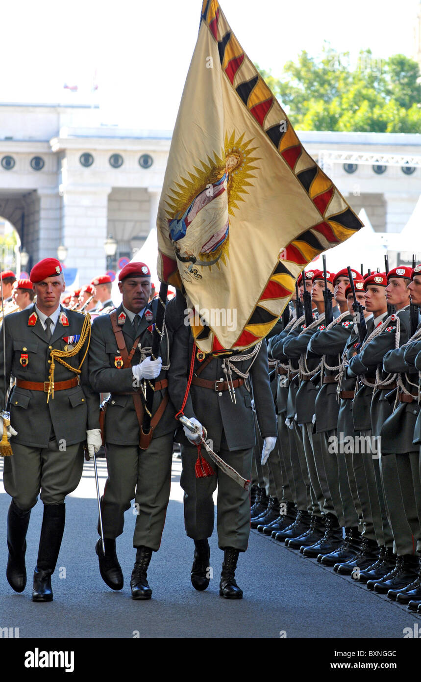 Austrian soldiers parading, Austria, Europe Stock Photo