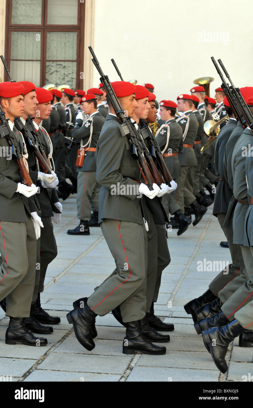 Austrian soldiers parading, Austria, Europe Stock Photo