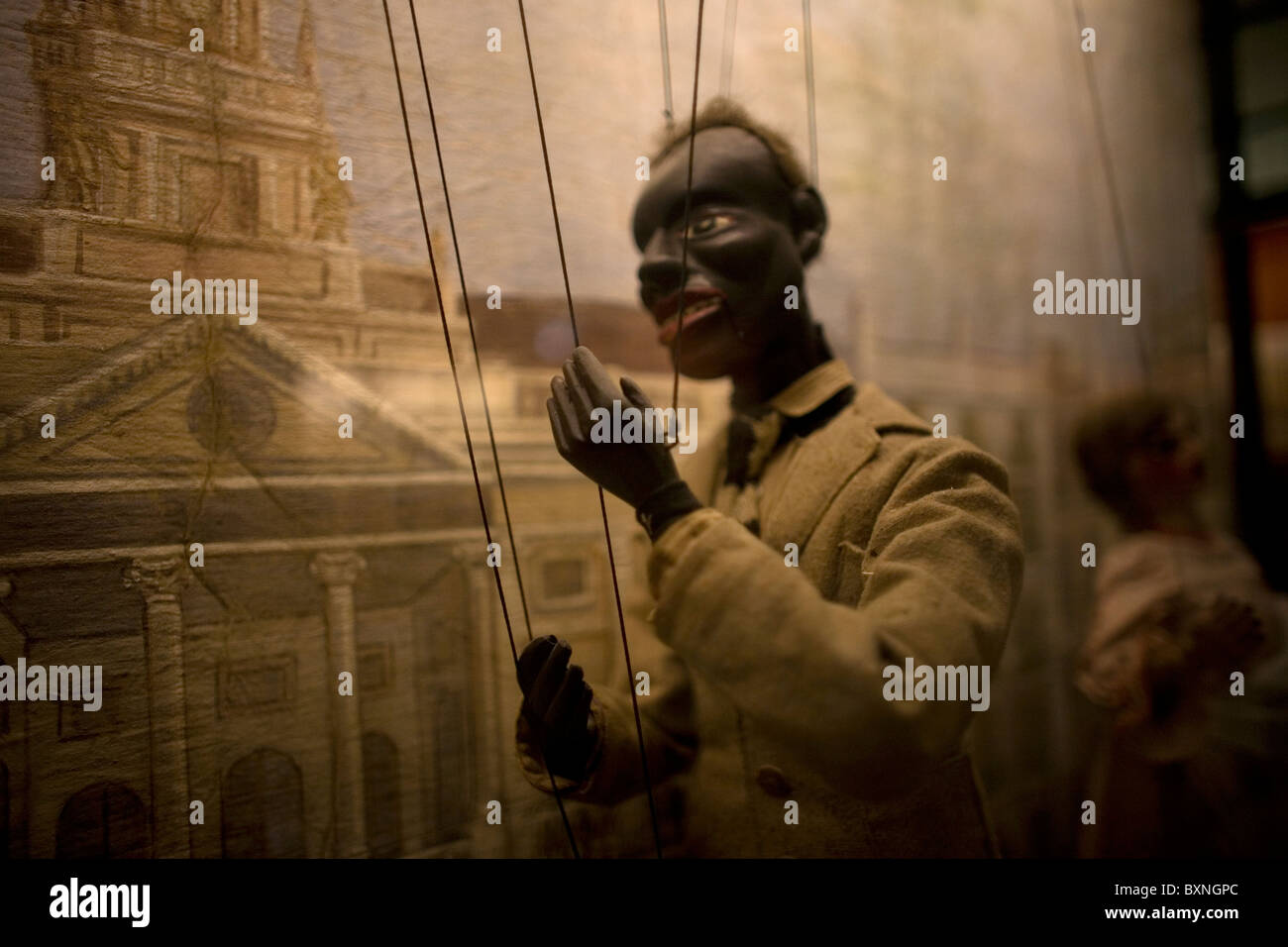 A puppet representing a black man sits in display in the Museum of