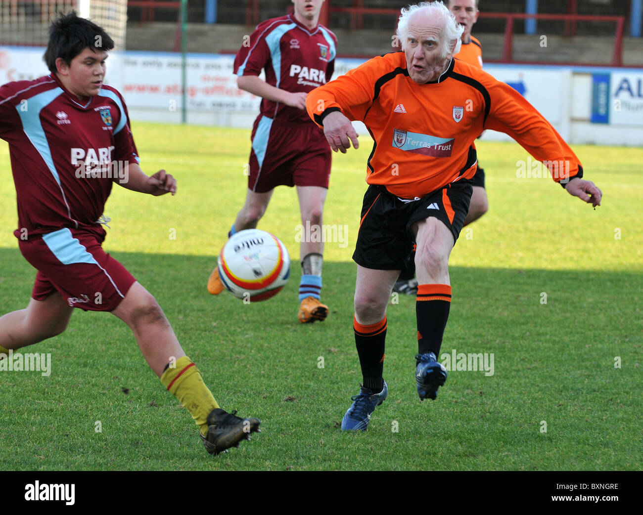 75 year old Dickie Borthwick who still plays competitive football, Dorset, UK Stock Photo