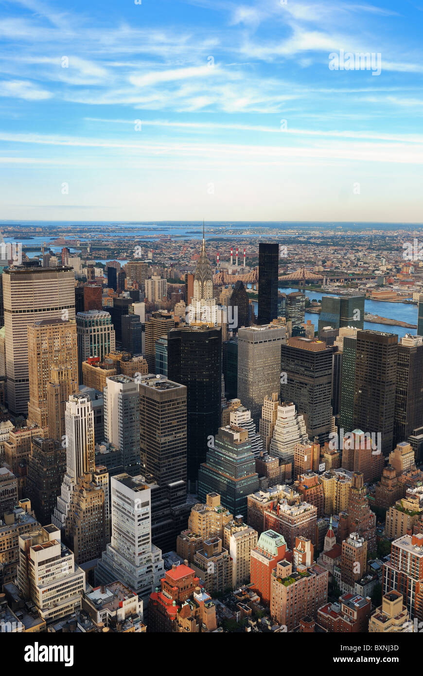 New York City Manhattan sunset skyline aerial view with office building ...