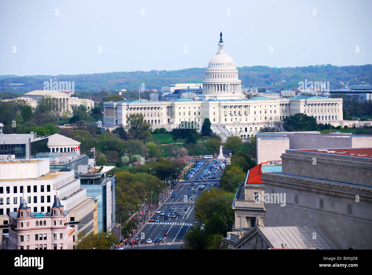 Washington DC aerial view with capitol hill building and street Stock Photo