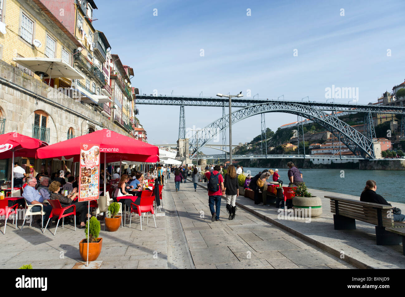 Restaurants of the banks of the Douro River, Porto, Portugal Stock