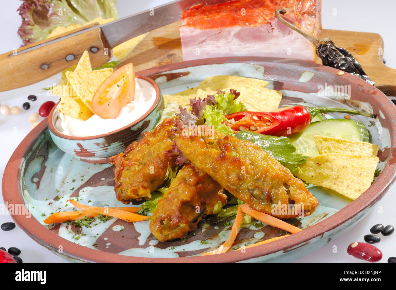 specialty of mexican and aztec cuisine fried jalapenos Stock Photo Alamy