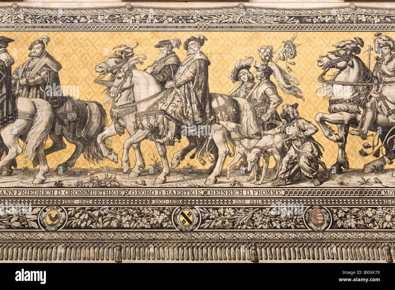 GERMANY Saxony Dresden Fürstenzug or Procession of Dukes in Auguststrasse a Meissen tile mural Stock Photo