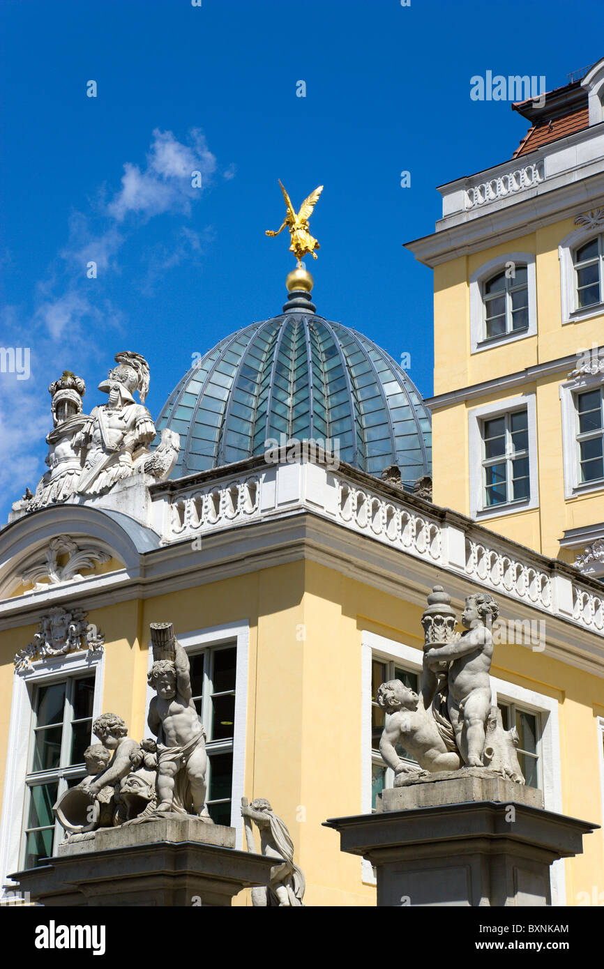 GERMANY Saxony Dresden Glass dome of Academy of Arts on Brühl Terrace by Baroque Coselpalais palace in Neumarkt square Stock Photo