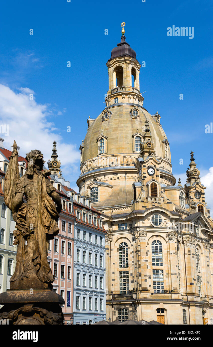GERMANY Saxony Dresden Restored Baroque Frauenkirch Church of Our Lady and surrounding restored buildings in Neumarkt Square Stock Photo