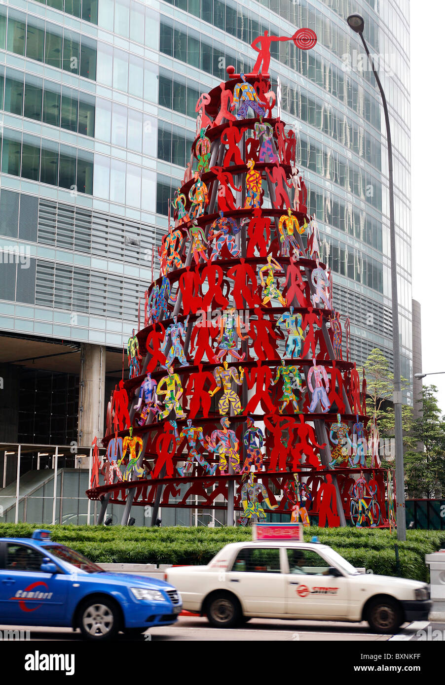 Singapore: human tree artwork in the downtown banking district Stock Photo