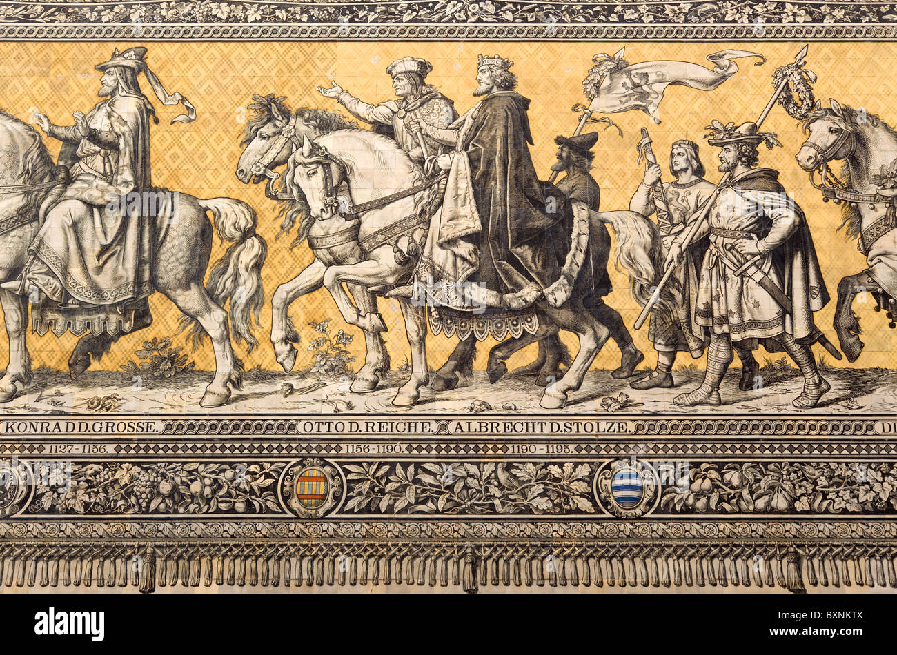 GERMANY Saxony Dresden Fürstenzug or Procession of Dukes in Auguststrasse a Meissen tile mural Stock Photo