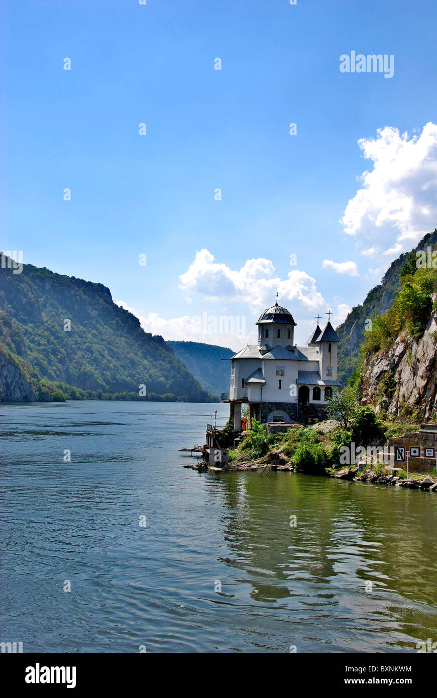 The Monastery Mraconia in the Little Cazan Gorge on the Danube River in the Iron Gate (founded 1453) Stock Photo