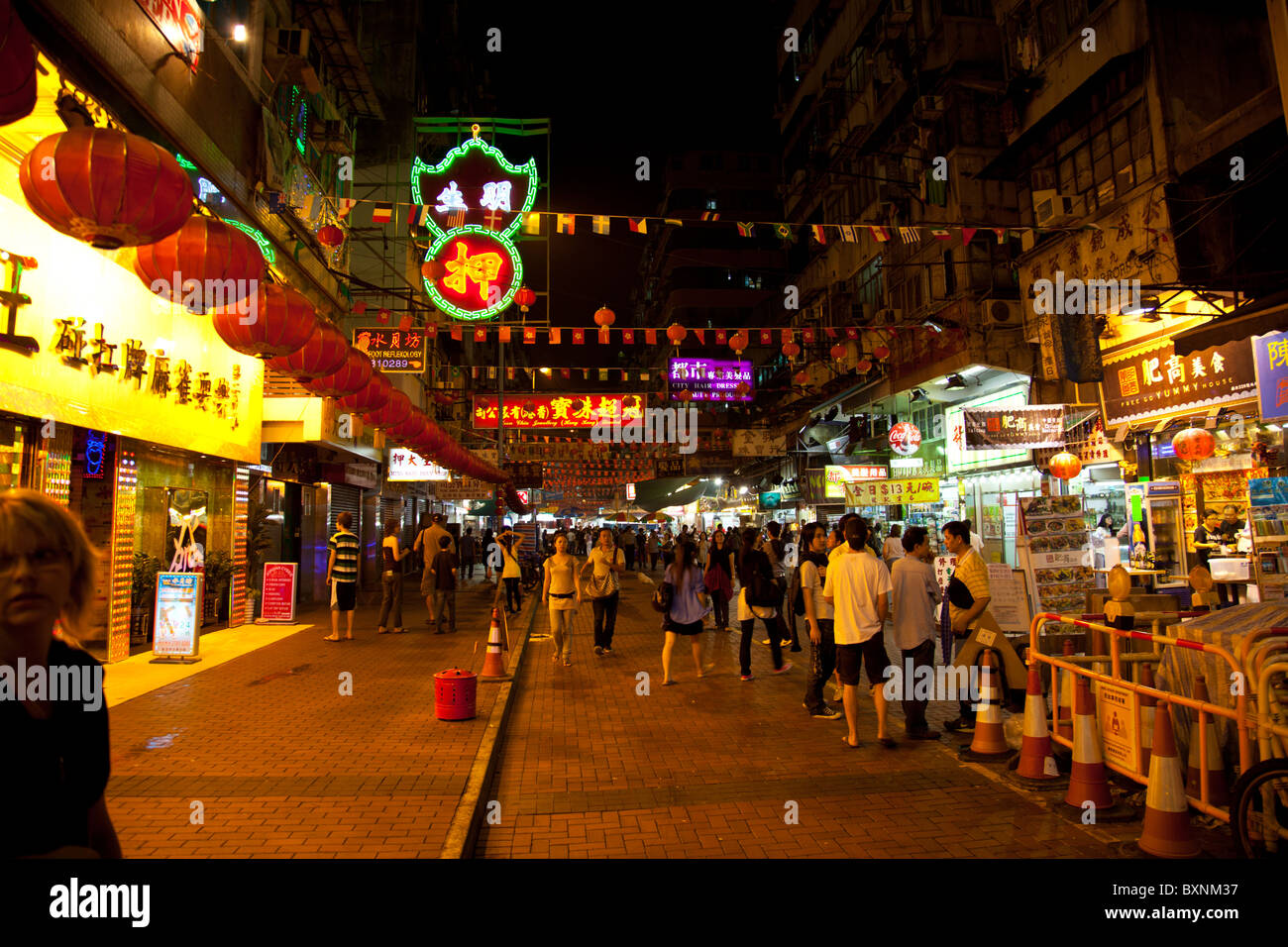 Mody Rd Mody Road on Kowloon Hong Kong, busy night life with shops and tourists ...