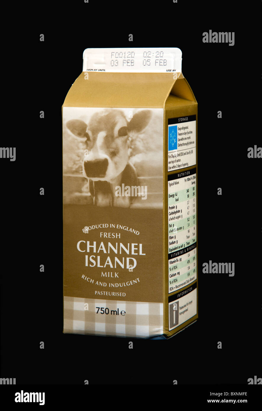 Drink, Milk, Pasteurized, Full Cream dairy milk Carton Produced in England from the Channel