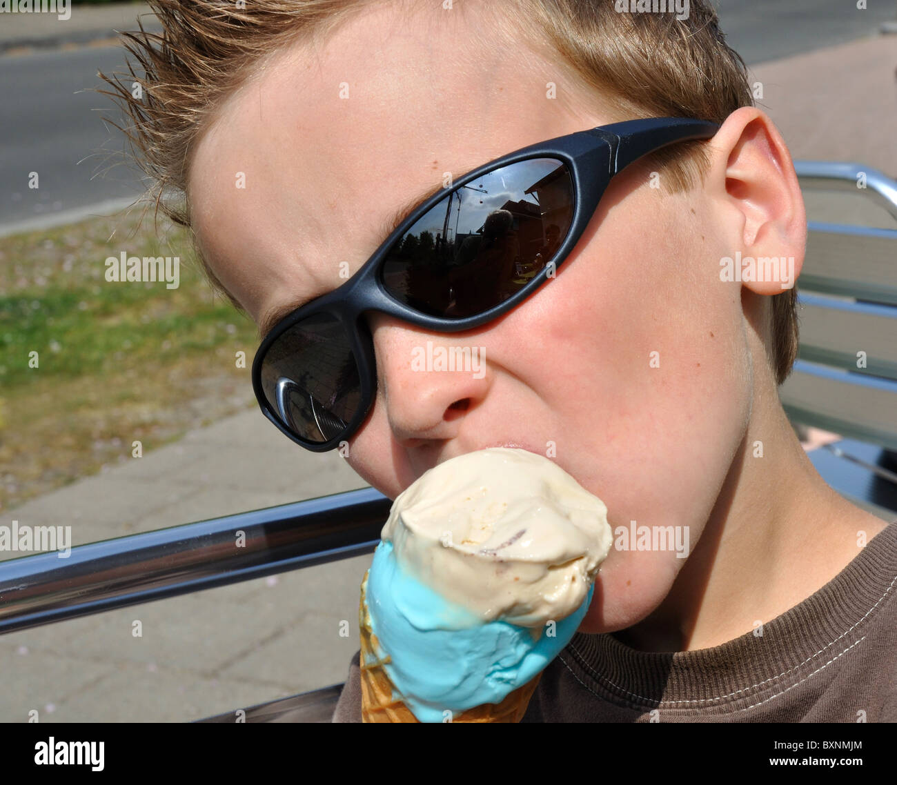 Young boy enjoying ice cream Stock Photo