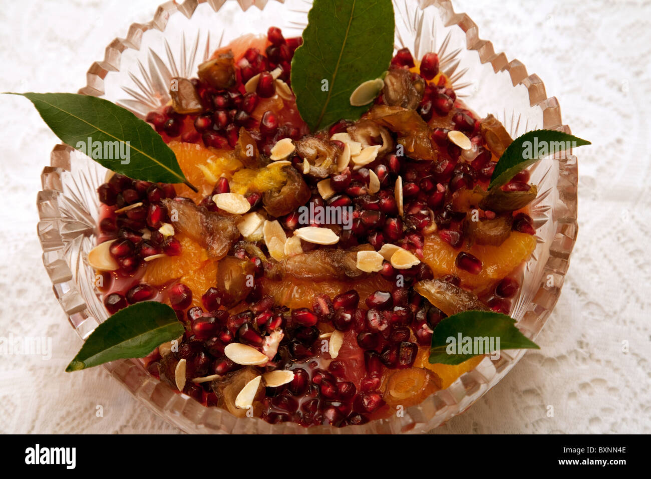 A Moroccan fruit salad dessert in a crystal bowl Stock Photo Alamy