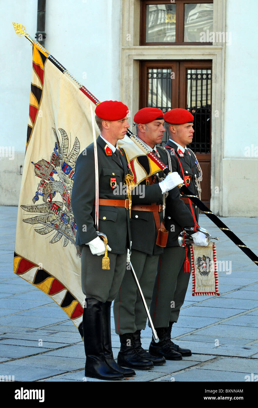 Austrian soldiers parading, Austria, Europe Stock Photo