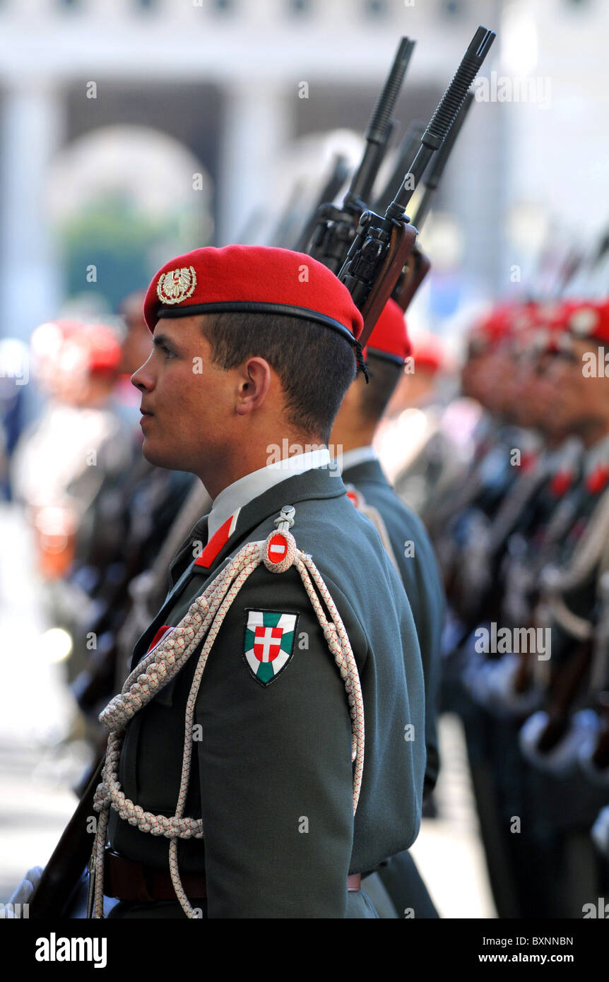 Austrian soldiers parading, Austria, Europe Stock Photo