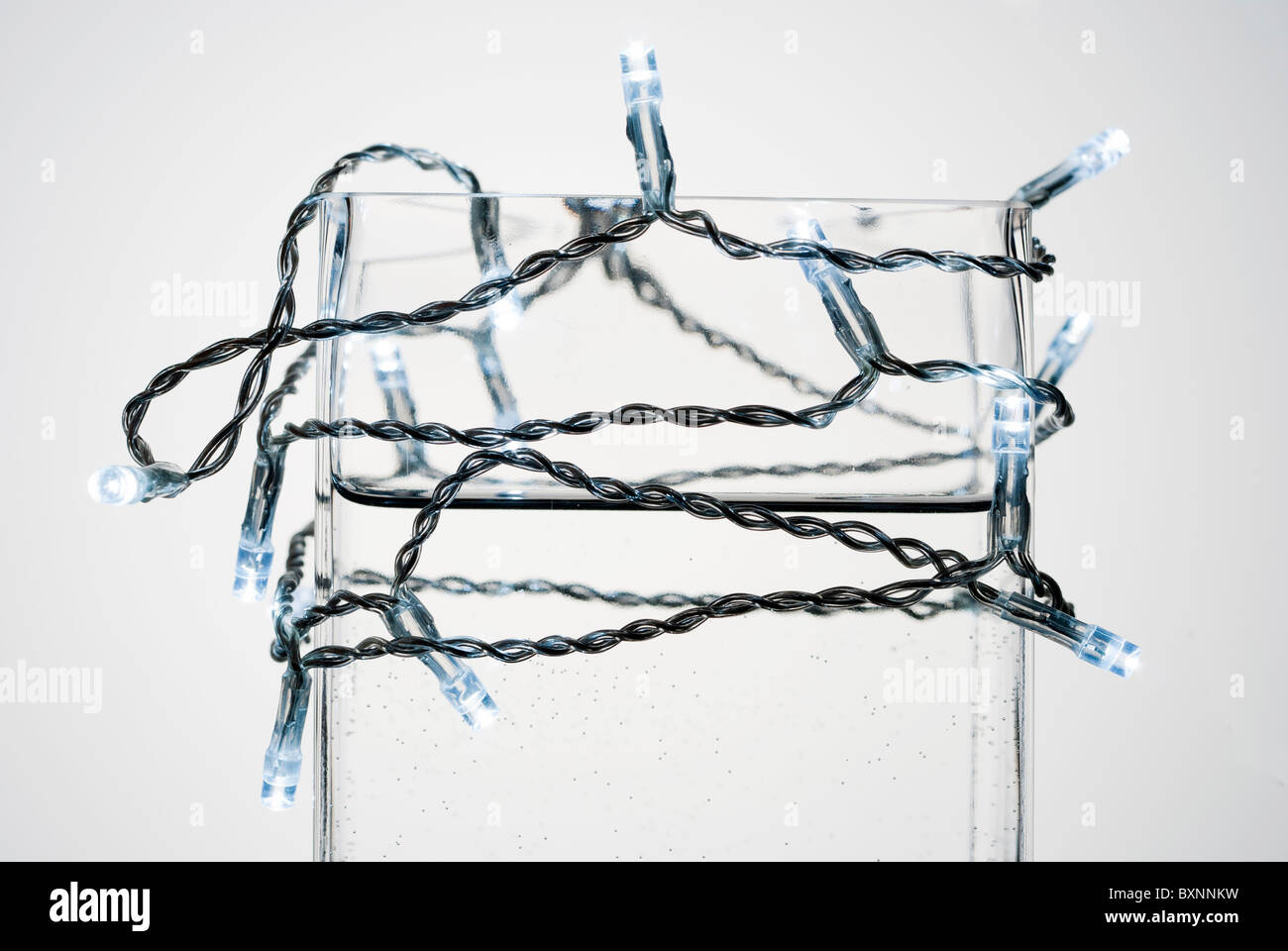 Christmas Tree Fairy Lights Wrapped Around A Glass Vase Filled