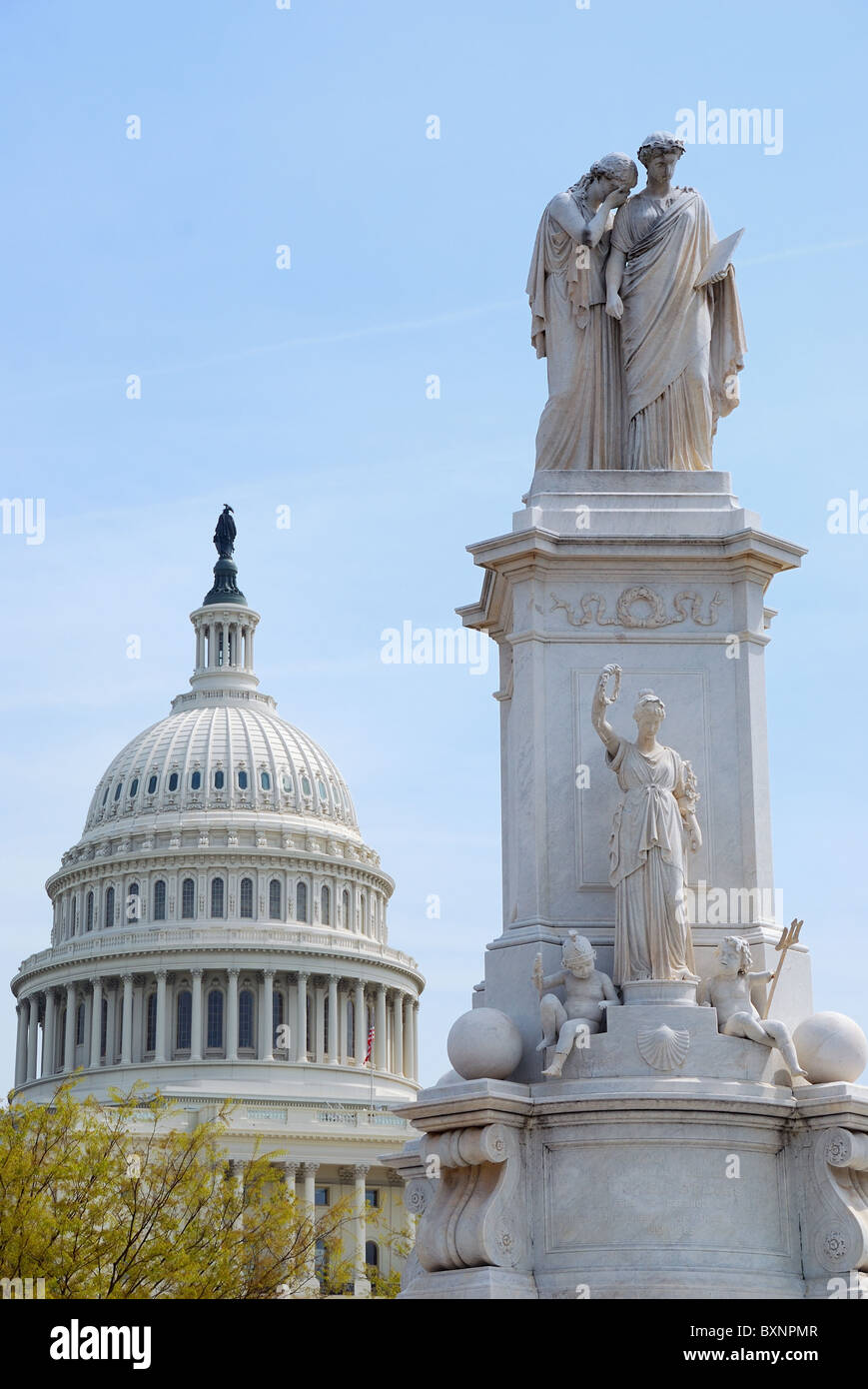 Statue of Peace and Capitol Hill Building dome in Washington DC Stock Photo