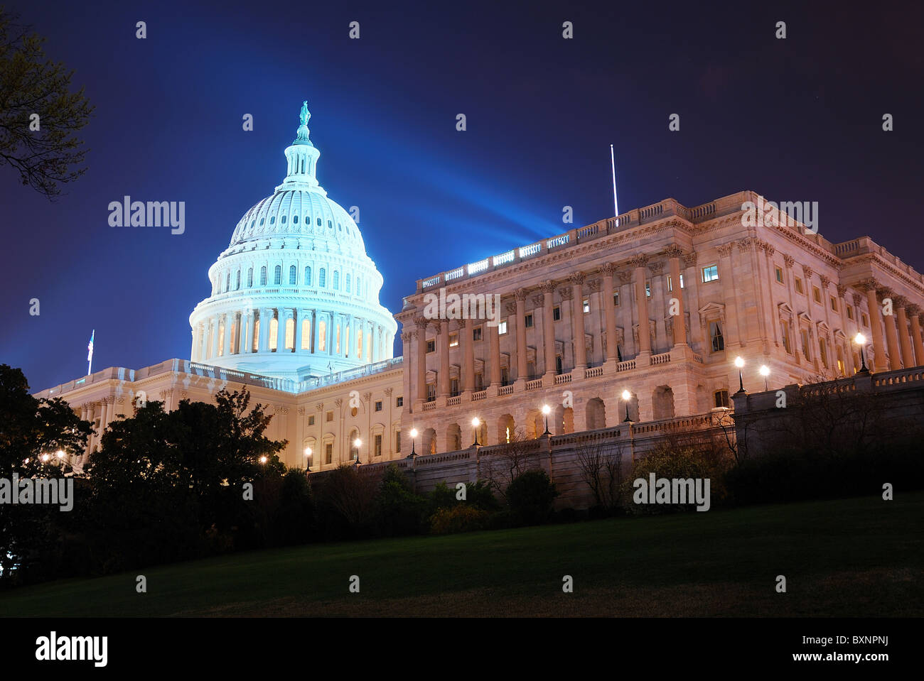 Capitol hill building closeup at night illuminated with light, Washington DC. Stock Photo