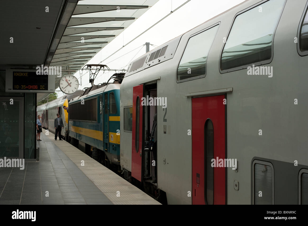 Double Decker Train in Station Belgium Stock Photo