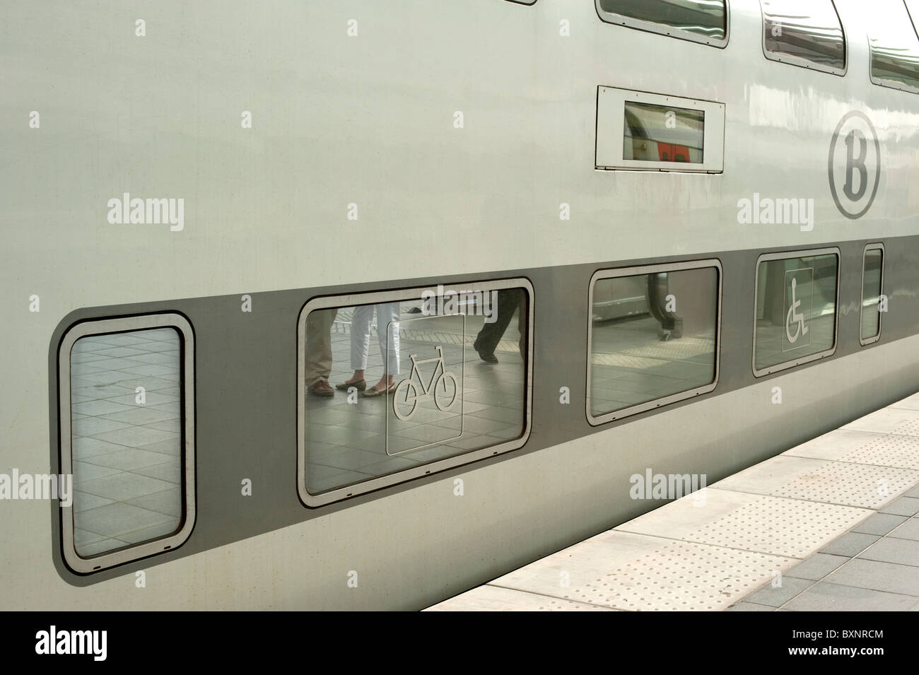 Belgian Double Decker Train at Platform Stock Photo