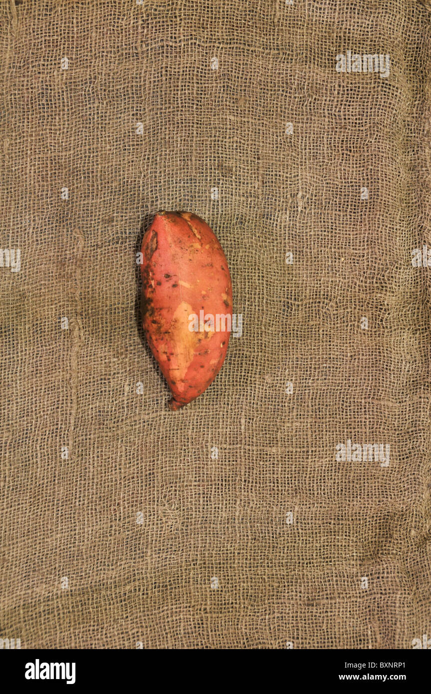 Sweet potato on burlap background Stock Photo