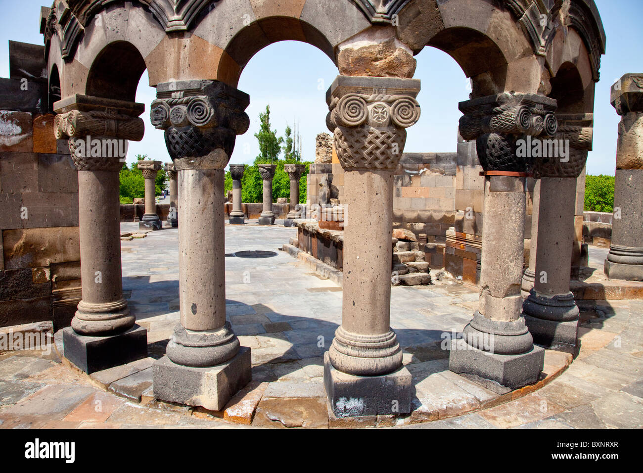Ruins of Zvarnots Cathedral near Yerevan Armenia Stock Photo