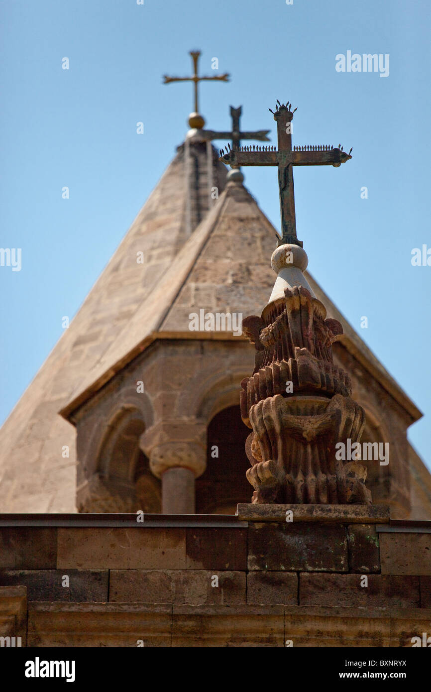 Crosses on the Cathedral of Mayr Tacher at Echmiadzin near Yerevan Armenia Stock Photo