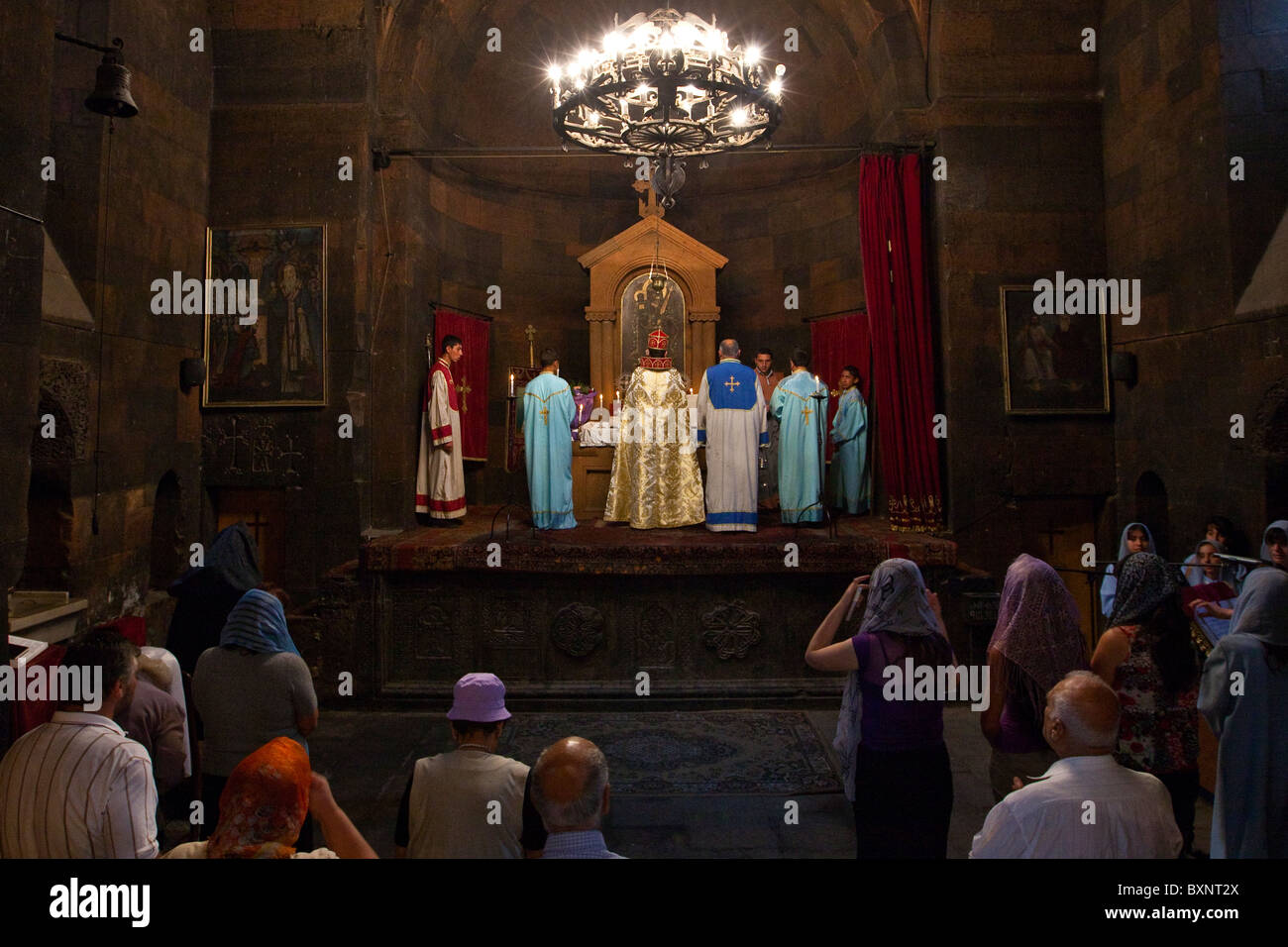 Mass at Khor Virap Monastery, Armenia Stock Photo