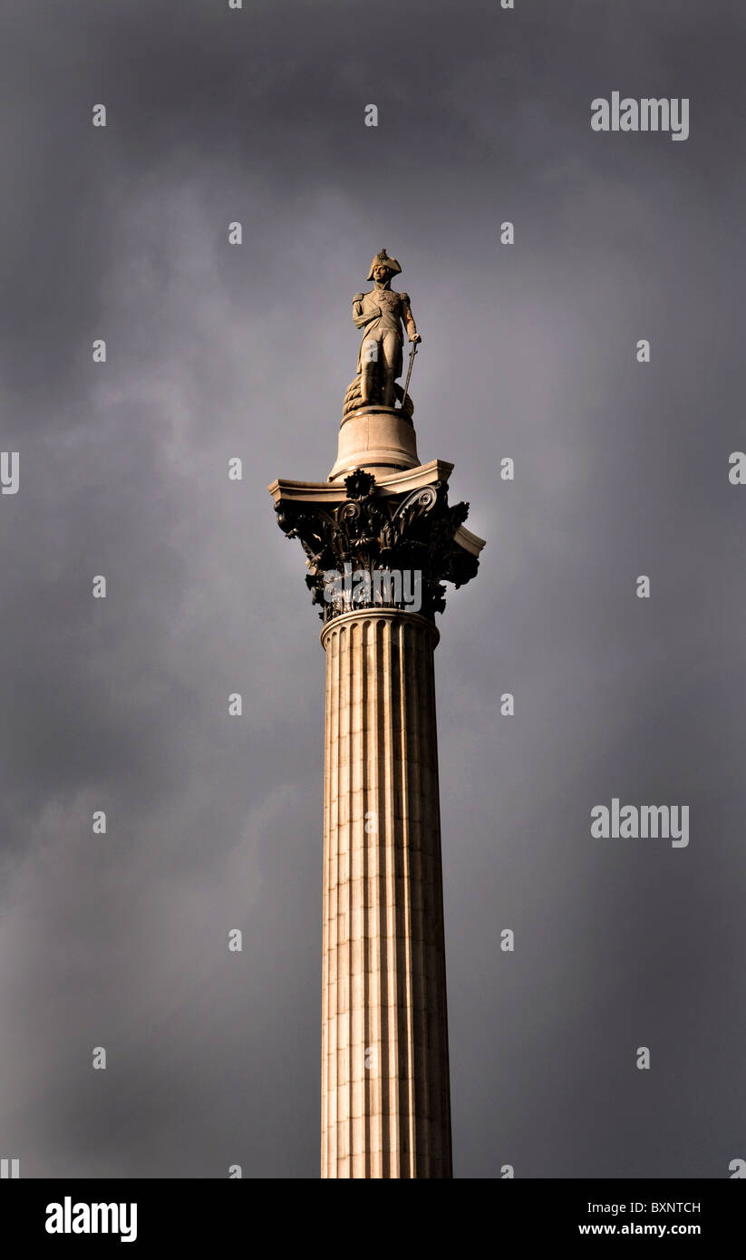 Nelson's Column, Trafalgar Square, The statue of Admiral Nelson in London, Britain, UK Stock