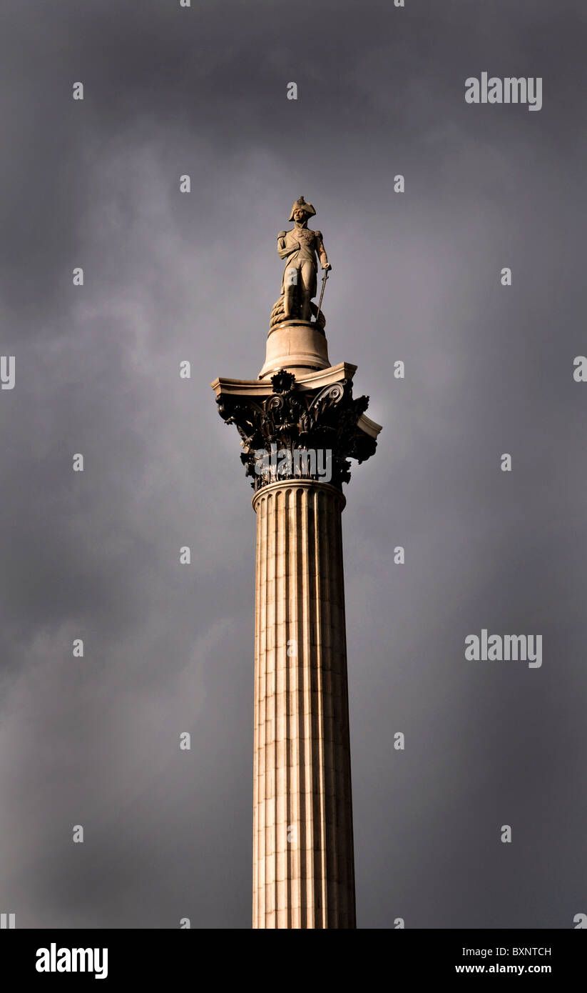 Nelson's Column, Trafalgar Square, The statue of Admiral Nelson in London, Britain, UK Stock Photo
