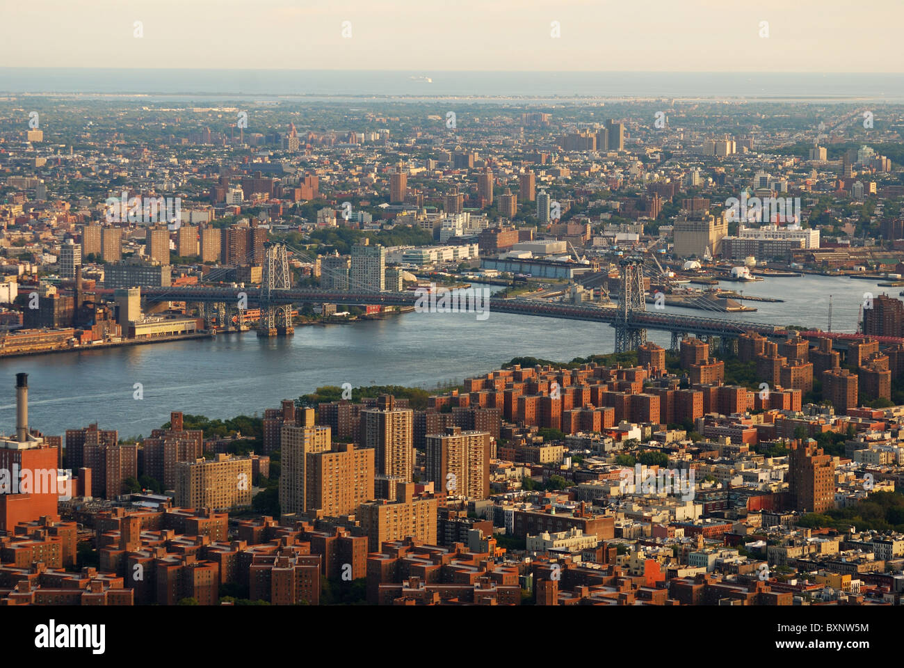New York City Manhattan east Hudson River aerial view with Williamsburg ...