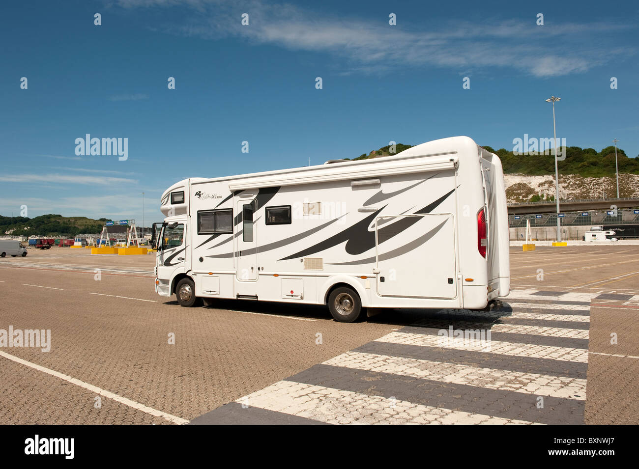 Motorhome Waiting To Board Ferry At Dover UK Stock Photo