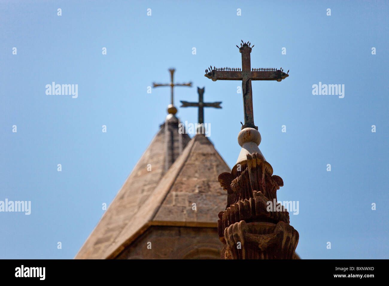 Crosses on the Cathedral of Mayr Tacher at Echmiadzin near Yerevan Armenia Stock Photo