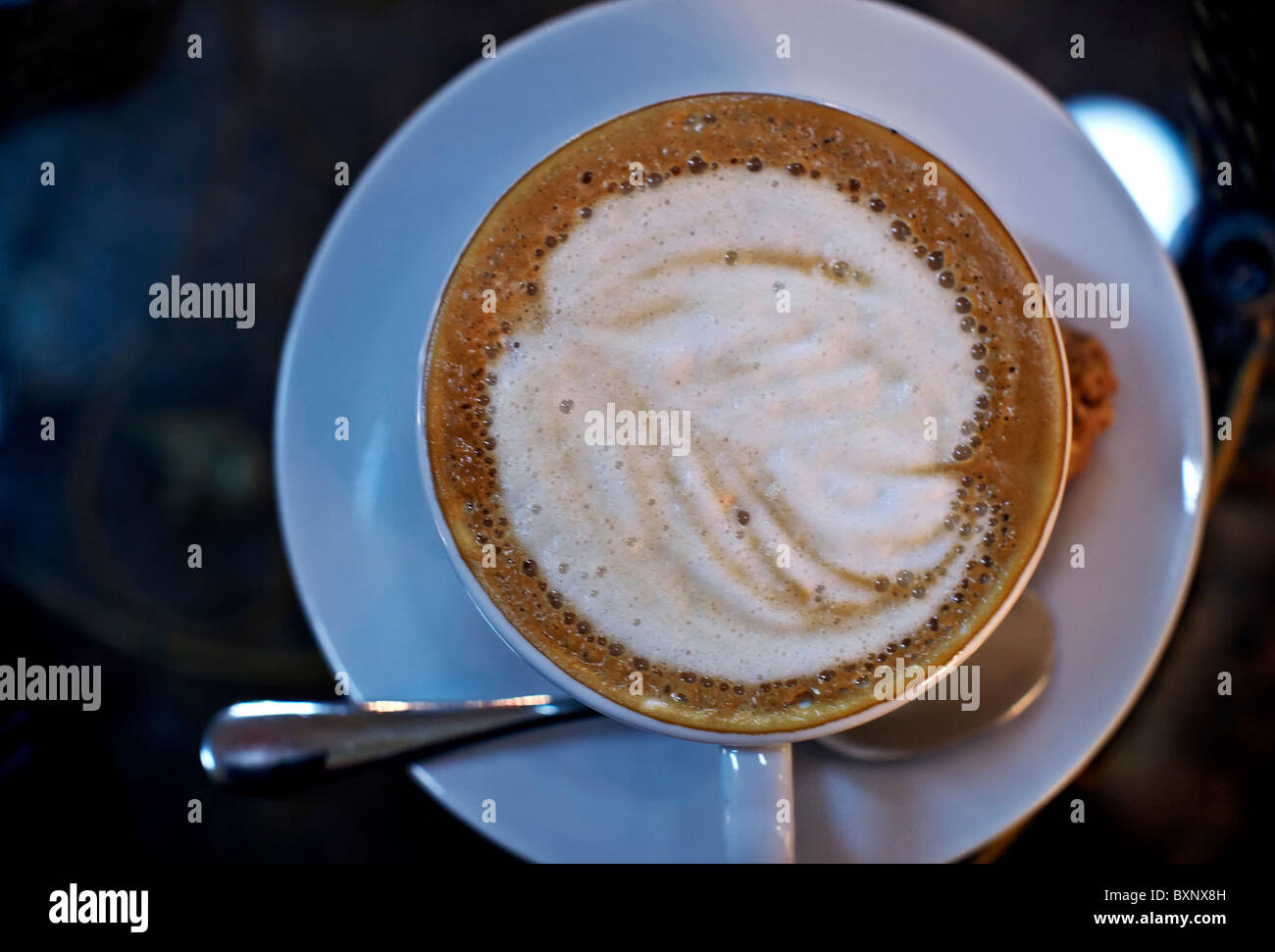 Coffee art. A frothy cream cup of Italian Mocha coffee against a dark ... Coffee art. A frothy cream cup of Italian Mocha coffee against a dark ...